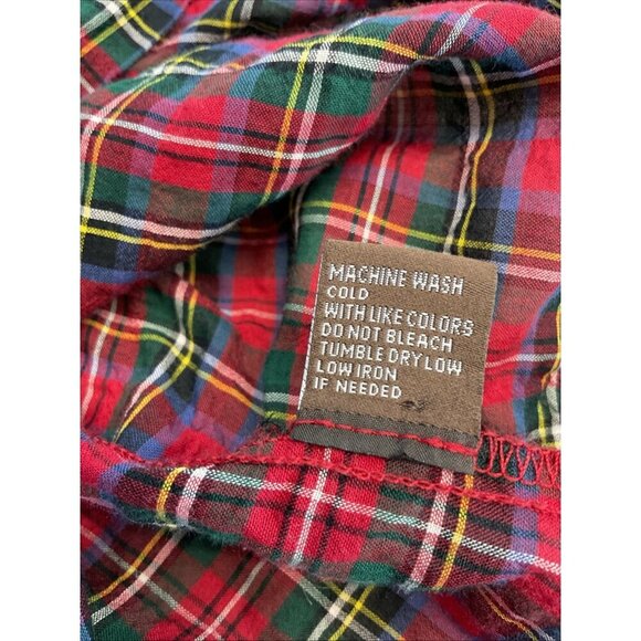 J. McLaughlin tartan holiday plaid lightweight puff sleeve button up top M - Picture 8 of 9
